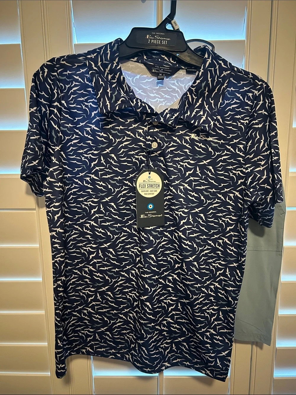Boys Ben Sherman Navy Polo with White Shark Print